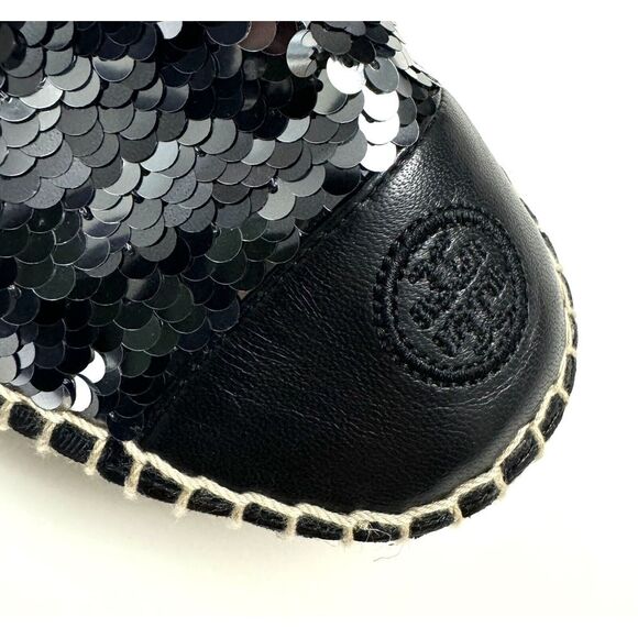 TORY BURCH FLAT ESPADRILLE BLACK SEQUIN WOMEN'S SIZE 10 - Picture 5 of 10